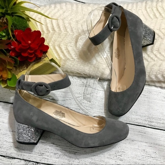 NINE WEST Gray Glitter Heels Ankle Strap Pumps New Size 7 - Picture 1 of 8